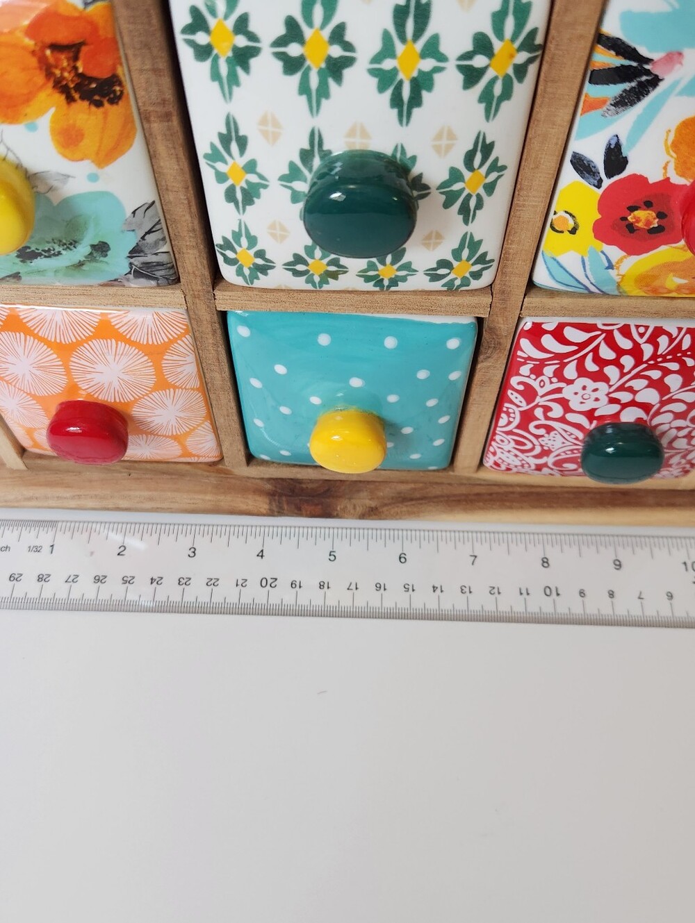 The Pioneer Woman Spice And Tea 6 Floral Ceramic Drawer Wooden - Picture 6 of 11